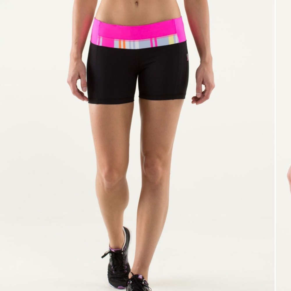 Size 2 Black Lululemon Fast Track Running Shorts with Raspberry Glo Waist